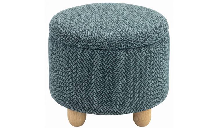 HOMCOM Burlap Fabric Round Small Ottoman Foot Rest - Dark Blue