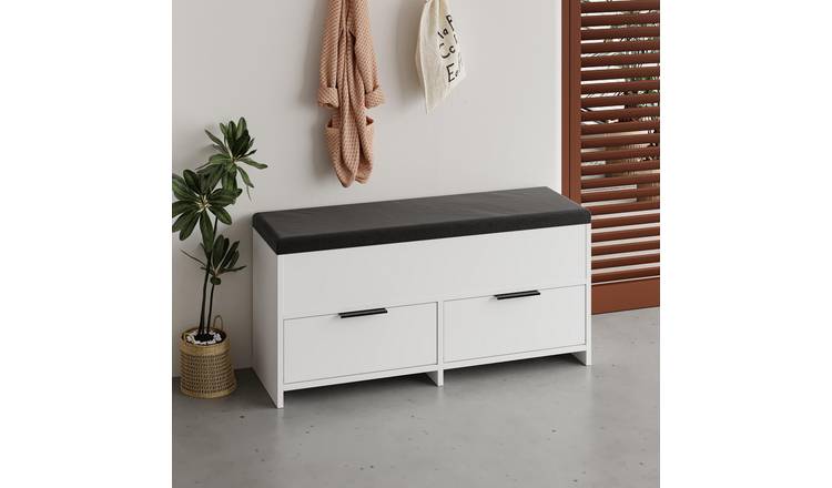 Decortie Cove Wood Effect Particleboard Bench With Fabric Seat - White