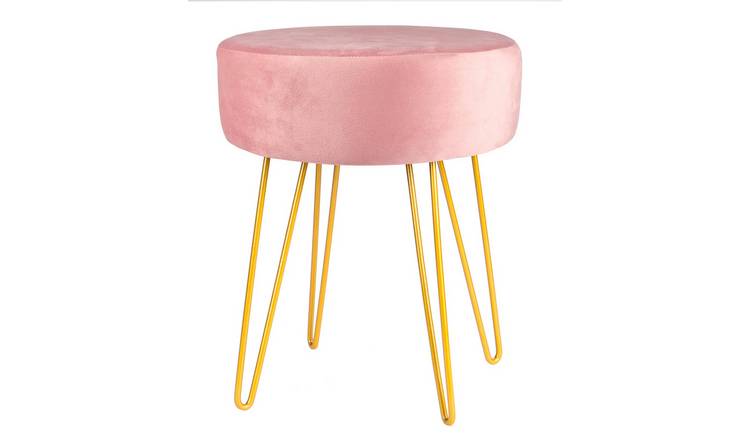 Harbour Housewares Round Velvet Footstool - 35 x 40cm - Pink