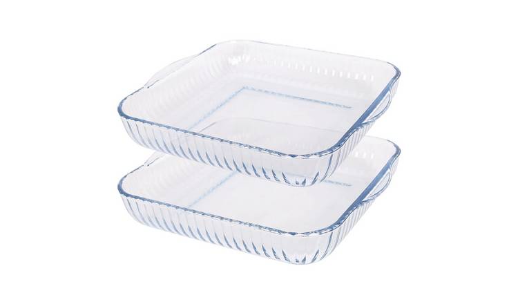 Argon Tableware Optical Square Glass Oven Dishes - Pack of 2