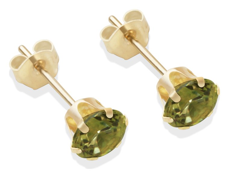 9ct Gold Dark Peridot Coloured CZ Stud Earrings - 5mm