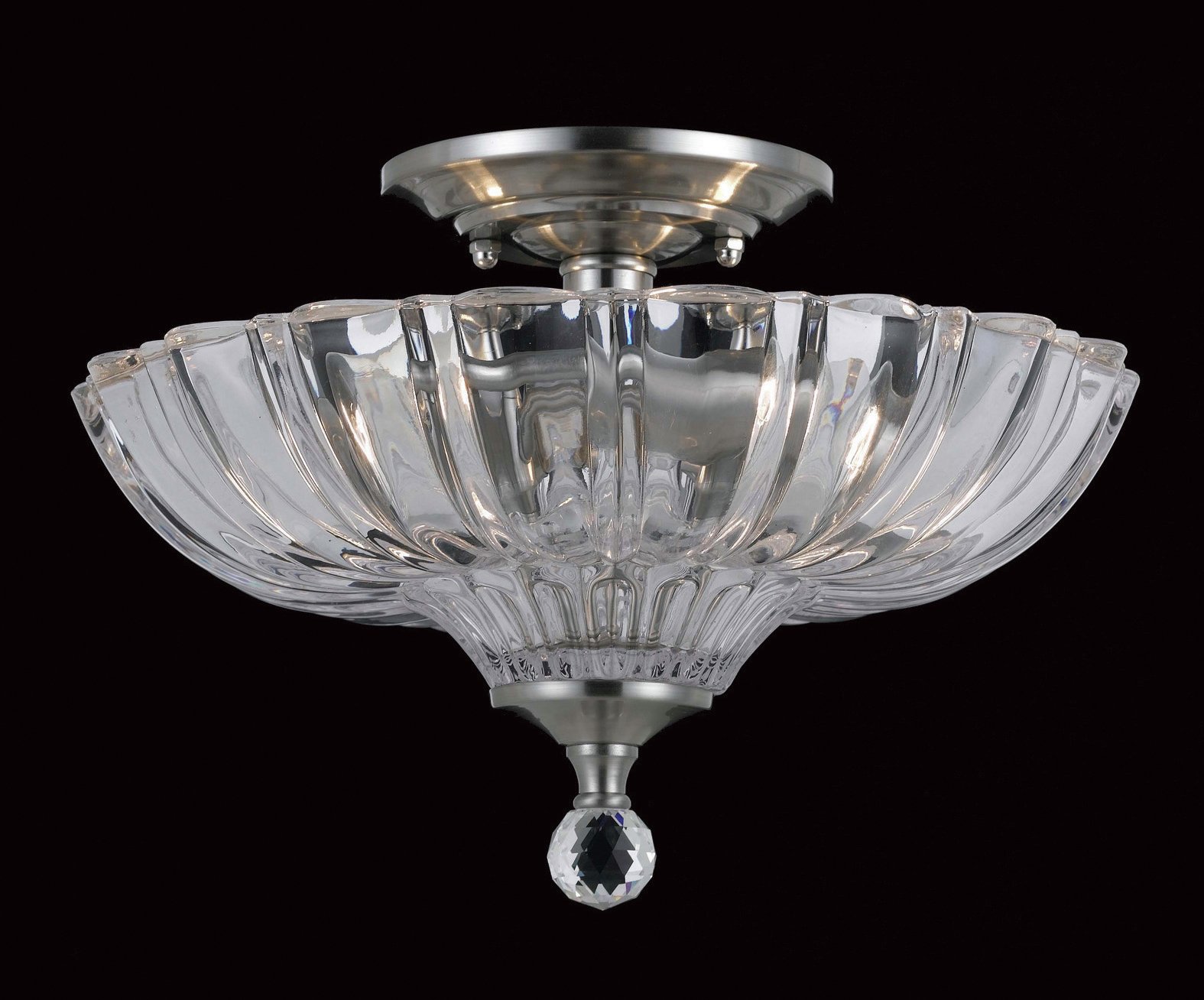 Dallas Glass 2 Bulb Semi Flush Light Fitting - Satin Nickel.