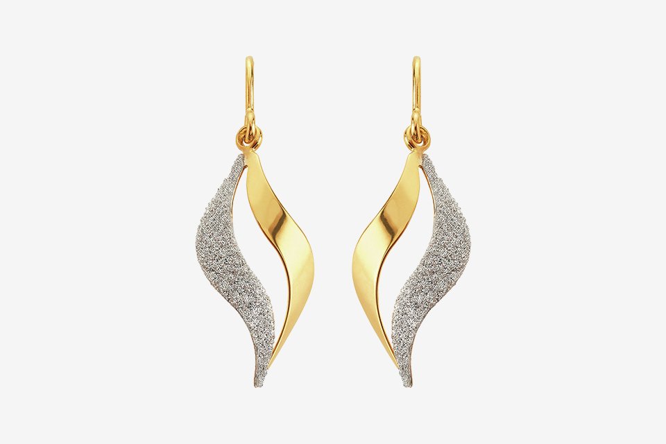 A Revere flame drop earrings in 9ct gold plating with silver glitters.