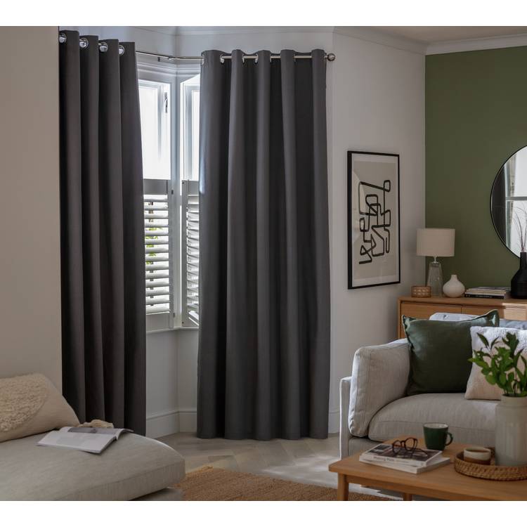 Habitat Plain Blackout Eyelet Curtains - Charcoal 0