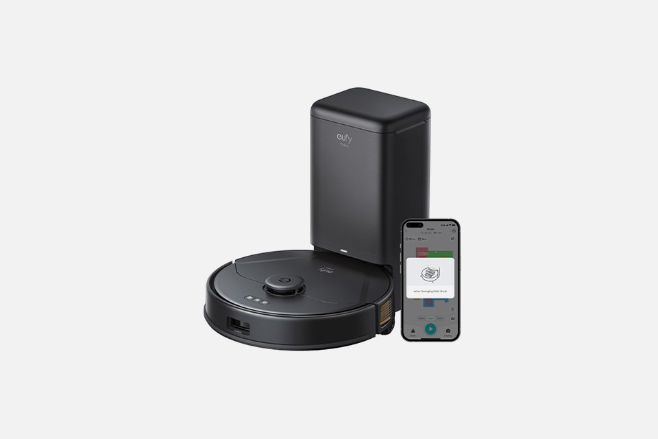 A black eufy X8 Pro SES vacuum set.