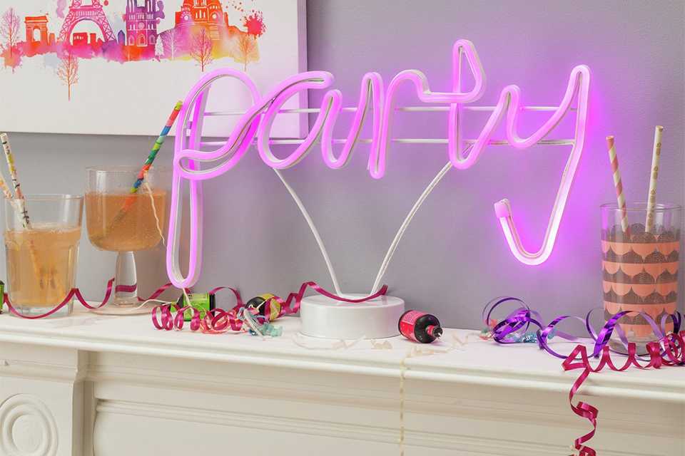 Light Up Party Sign in pink.