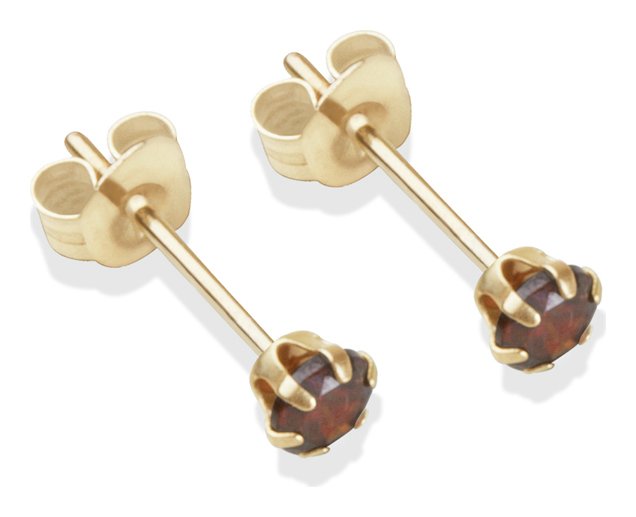 9ct Gold Brown Cubic Zirconia Stud Earrings - 3mm