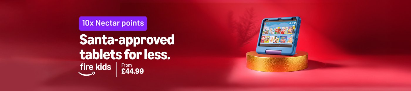 Amazon fire kids. 10x Nectar points. Santa-approved tablets for less. From £44.99.