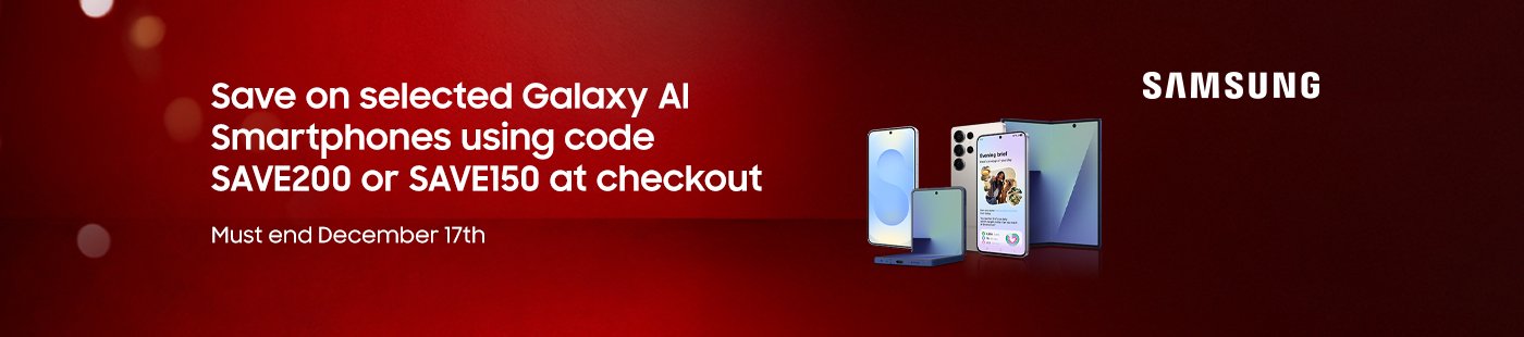 Save on selected Galaxy AI Smartphones using code SAVE200 or SAVE150 at checkout. Must end December 17.