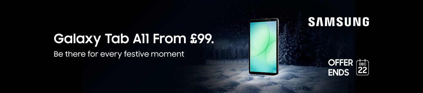 Samsung. Galaxy tab A11 from £99. Be there for every festive moment. Offer ends Dec 22.