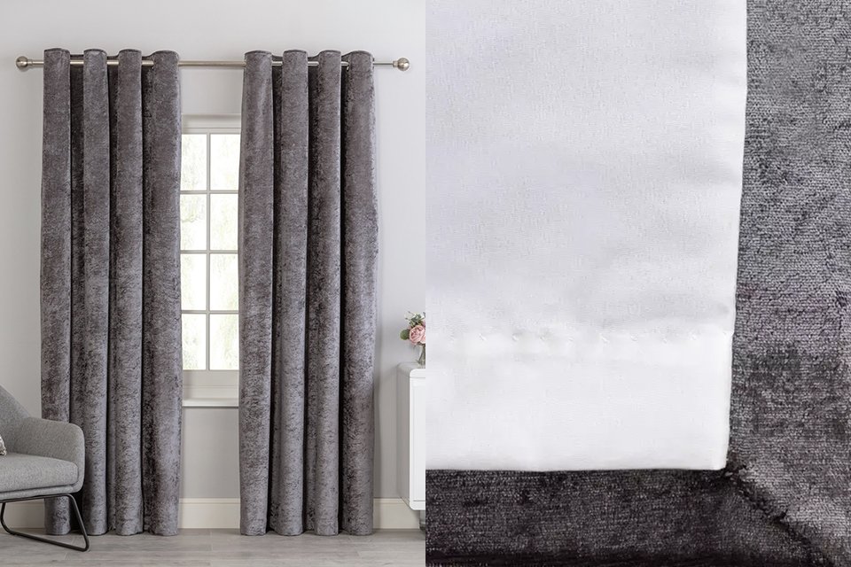 Argos Home Crushed Velvet Lined Eyelet Curtains - Grey.