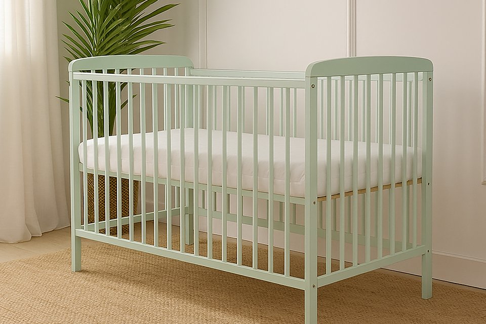 Baby Elegance Starlight Baby Cot with Mattress - Sage.