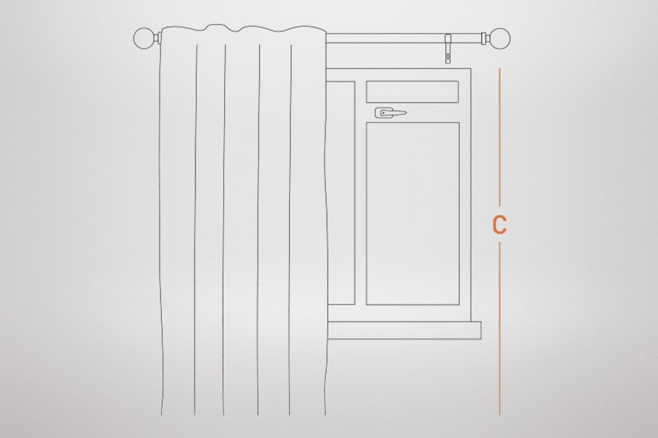 An illustration showing how to measure curtain length.