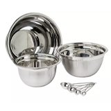 Argos Home Set of 3 Stainless Steel Mixing Bowls and Spoons.