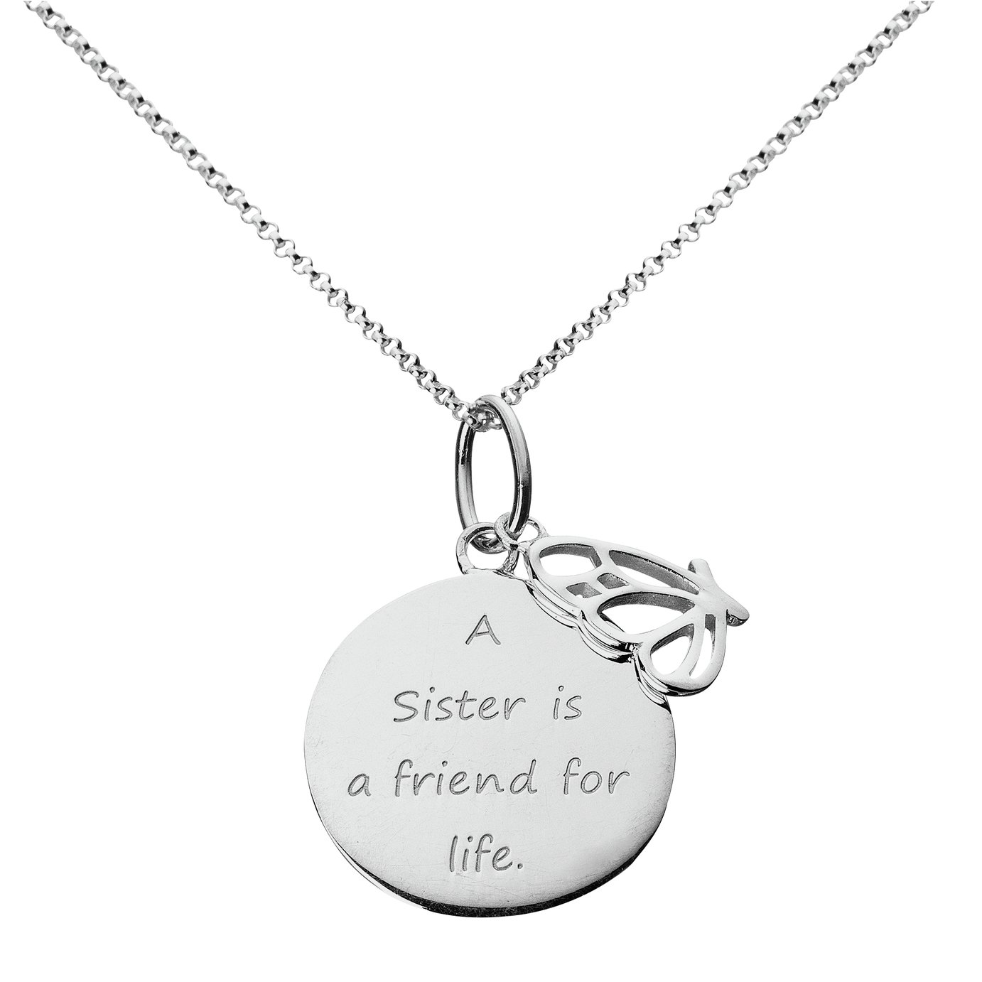 Moon & Back From the Heart Sister Pendant 18 Inch Necklace