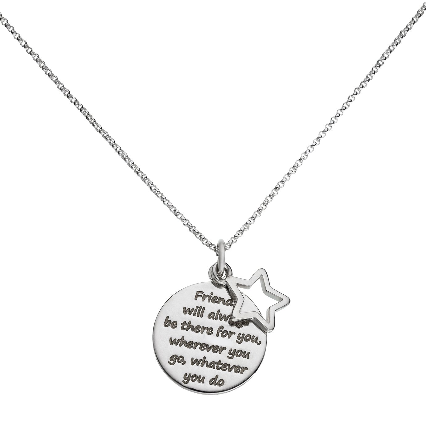 Moon & Back Silver Round Friendship Pendant 18 Inch Necklace