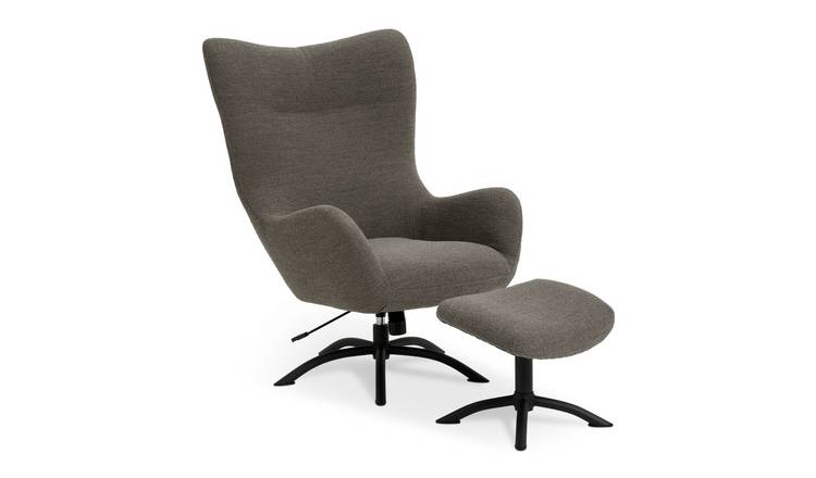 Habitat Alden Fabric Swivel Chair and Footstool - Grey