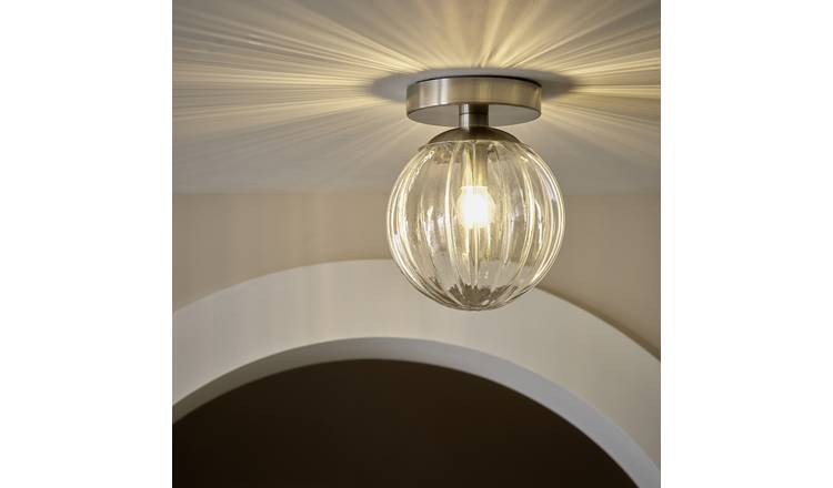 Habitat Glass Flush Ceiling Light - Brushed Chrome