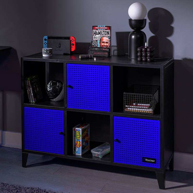 X Rocker Mesh-Tek Wide 6 Cube Storage Unit - Blue and Black 0
