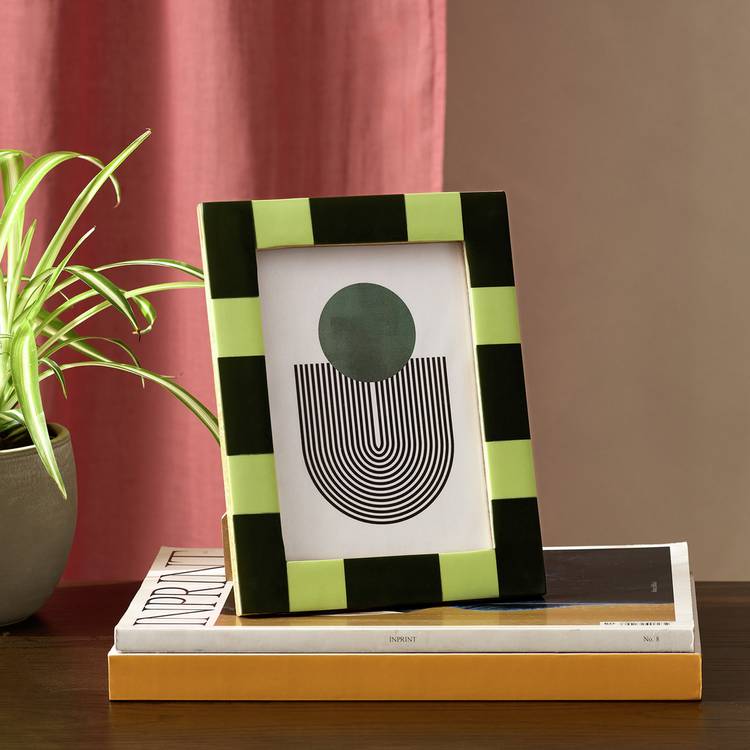 Habitat Green Checkered Mango Wood Frame - 5x7" 0