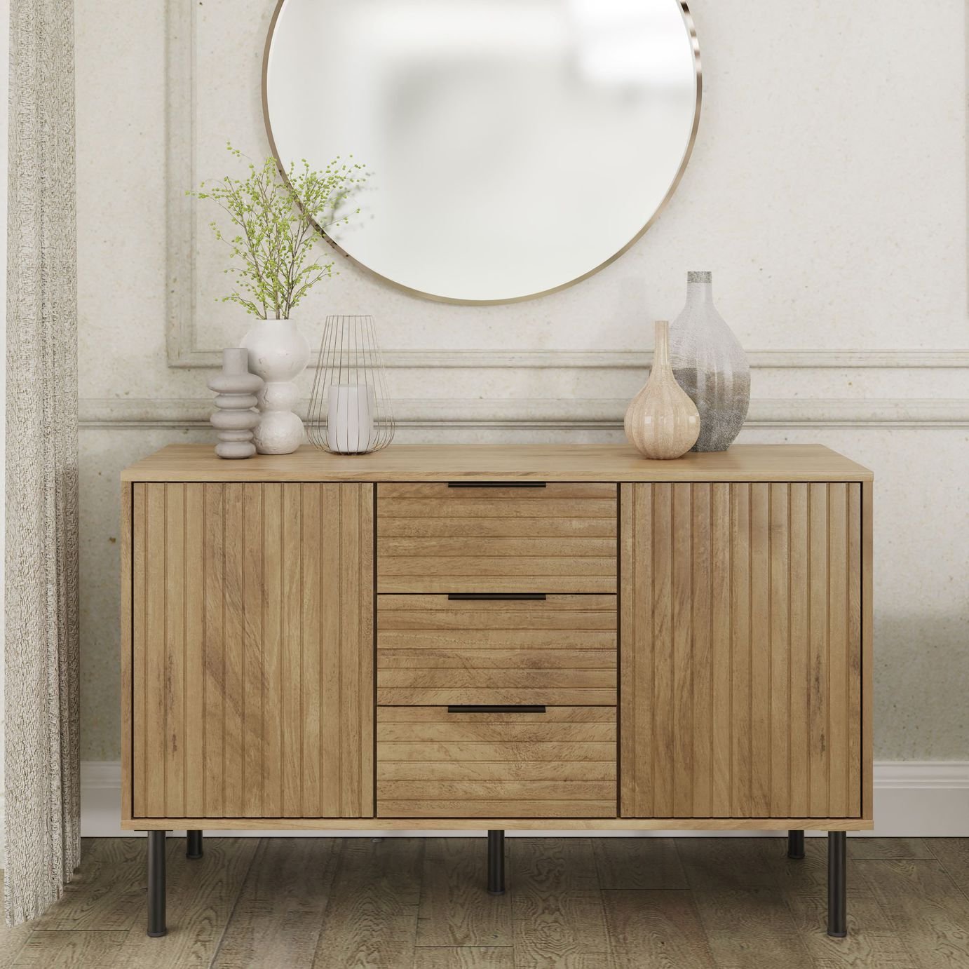 GFW Nervata 2 Door 3 Drawer Sideboard - Oak