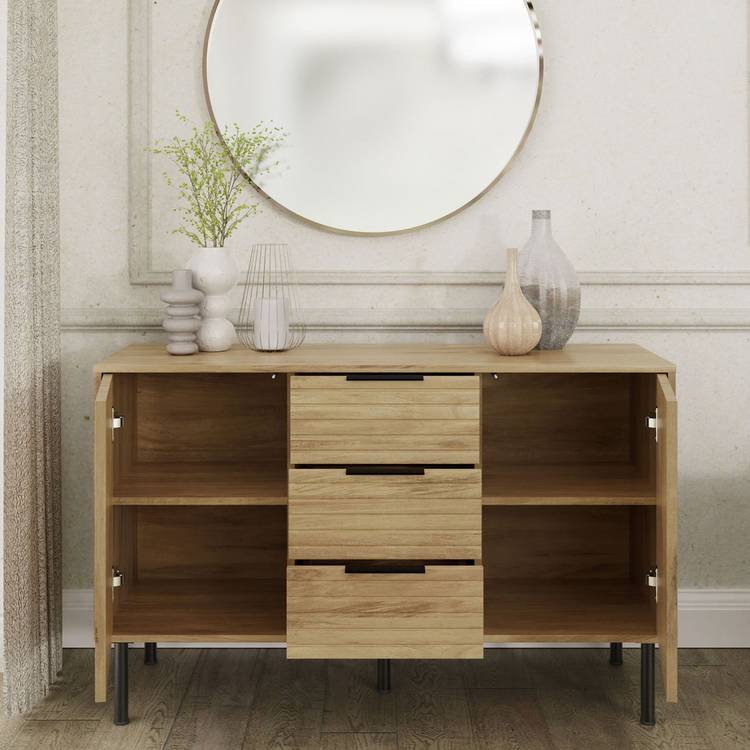 GFW Nervata 2 Door 3 Drawer Sideboard - Oak 0