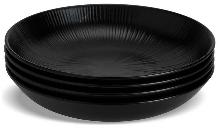 Habitat Black Textured Picnic Bowls - Pack of 4