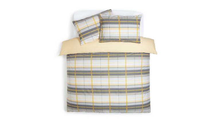 Buy Argos Home Check Mustard & Grey Bedding Set - Double | Duvet cover