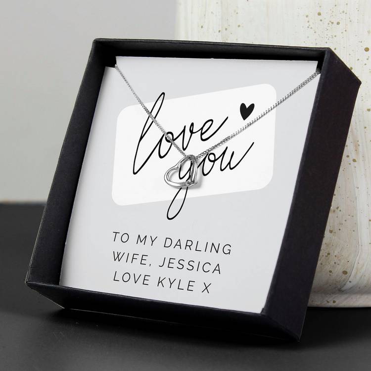 Personalised Memento Love You Silver Heart Necklace With Box 0