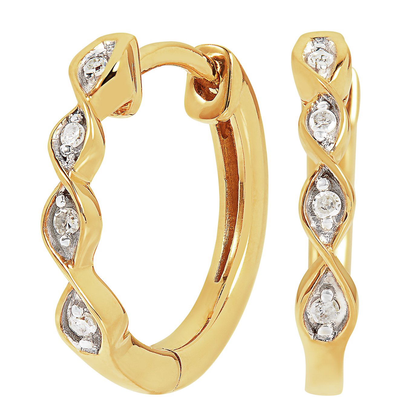 Revere 9ct Gold Plated Diamond Twist Hoop Earrings