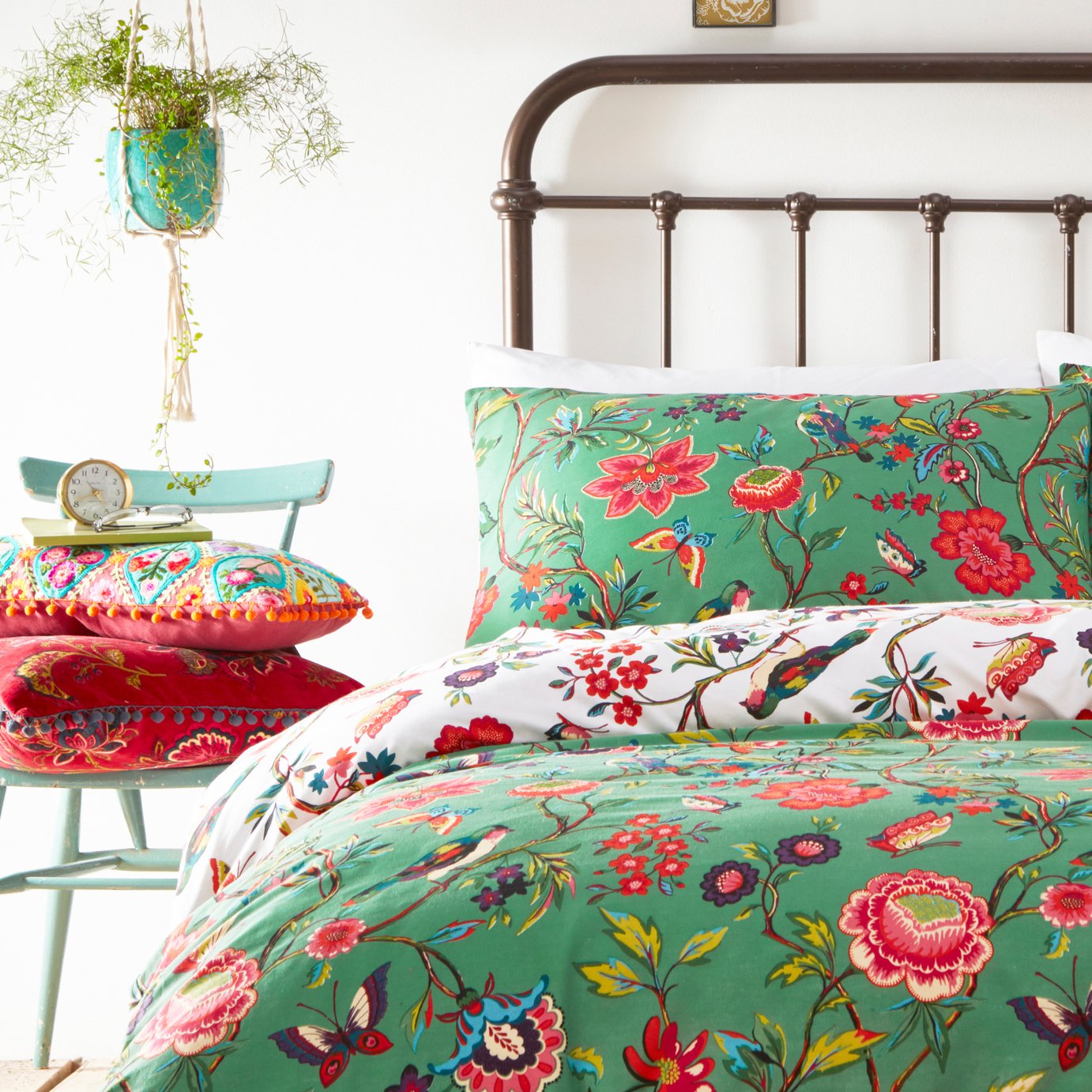 furn Pomelo Tropical Floral Green Bedding Set - Superking