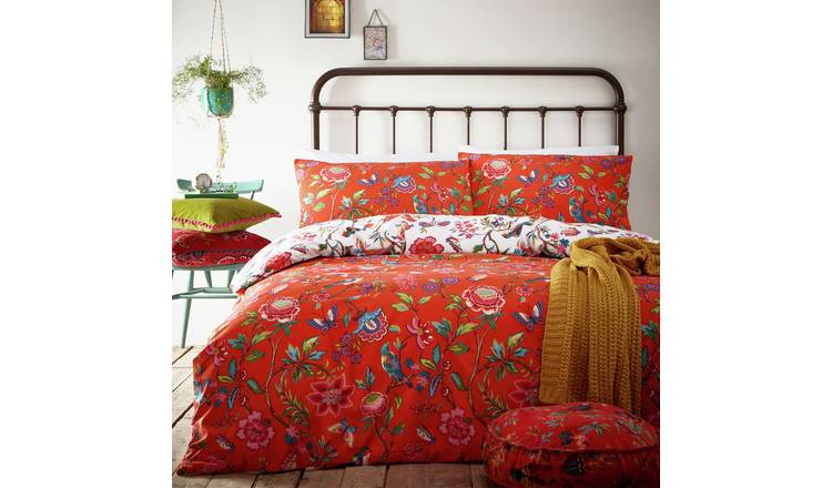 furn Pomelo Tropical Floral Orange Bedding Set - Superking