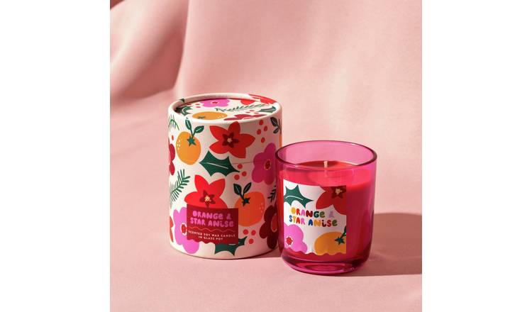 Raspberry Blossom Pink Glass Candle - Orange & Star Anise