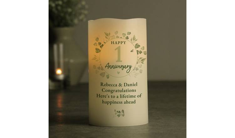 Personalised Message Botanical Anniversary LED Candle