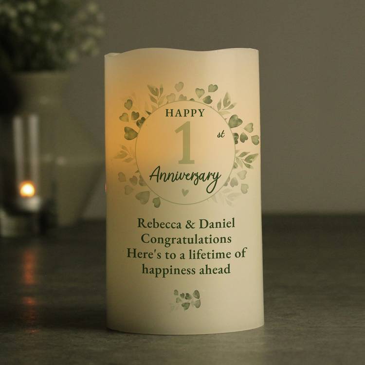 Personalised Message Botanical Anniversary LED Candle 0