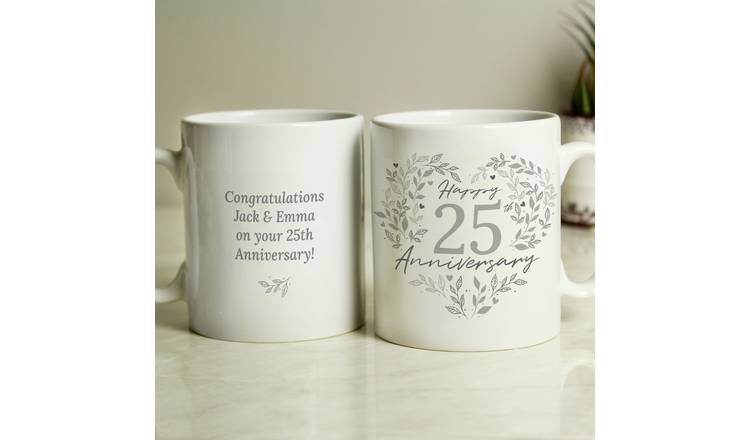 Personalised Message 25th Silver Wedding Anniversary Mug