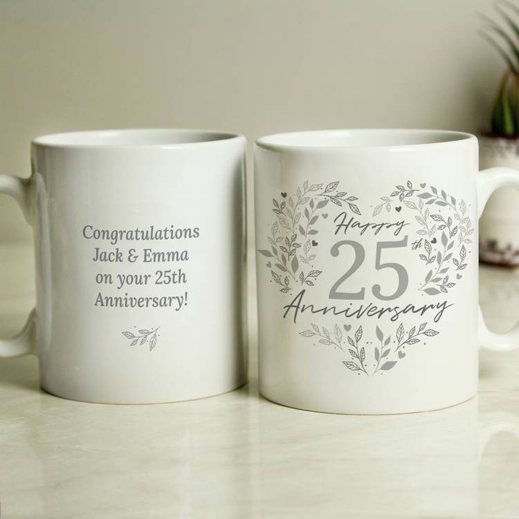 Personalised Message 25th Silver Wedding Anniversary Mug 0