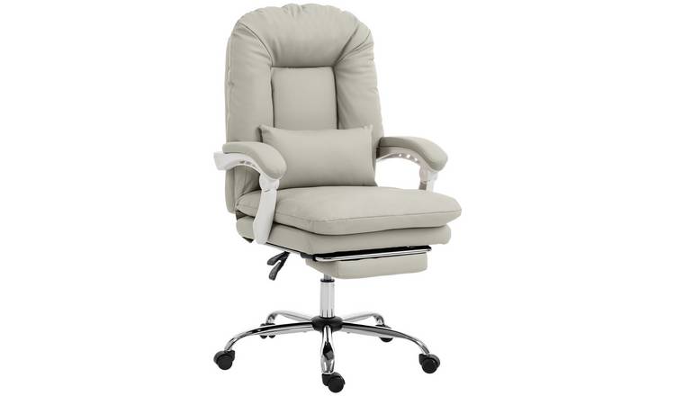 HOMCOM Faux Leather Reclining Office Chair with Lumbar Support - Khaki