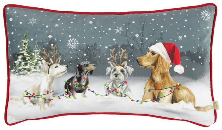 Evans Lichfield Xmas Dogs Cushion - Grey - 30x50cm