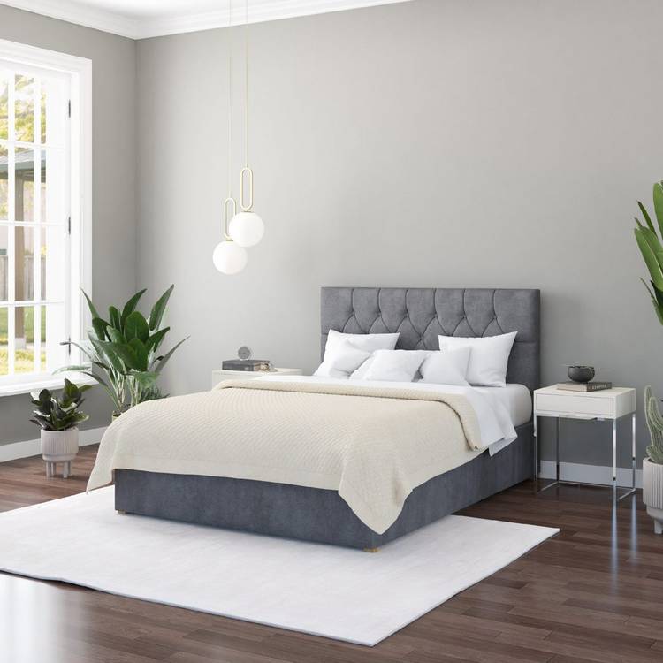 Aspire Olivier Superking Velvet End Lift Ottoman Bed - Grey 0
