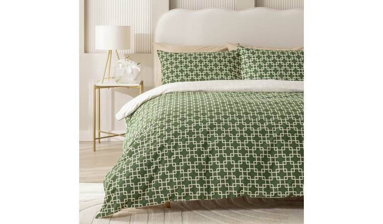 Habitat Geo Trellis Print Green Bedding Set - Double