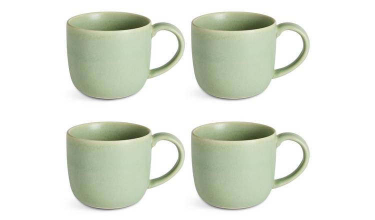 Habitat Set of 4 Reactive Stoneware Mugs - Soft Green