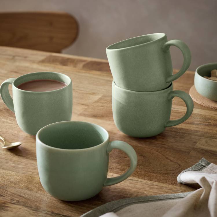 Habitat Set of 4 Reactive Stoneware Mugs - Soft Green 0