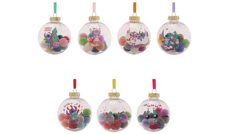 Disney Stitch Pack of 7 Pom Pom Christmas Baubles