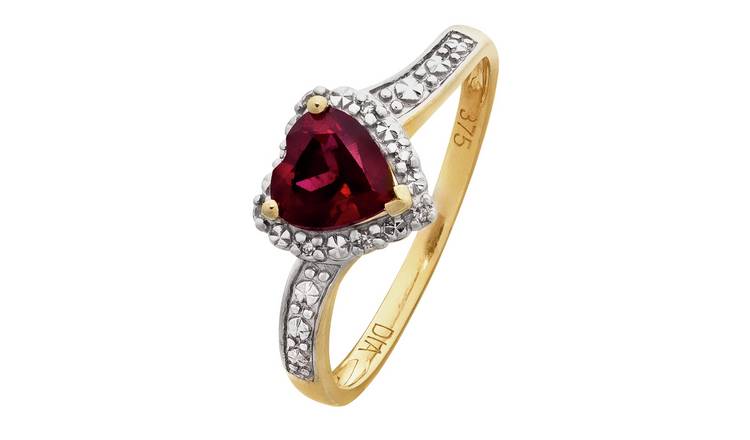 Revere 9ct Gold 0.02ct Diamond and Ruby Accent Heart Ring S