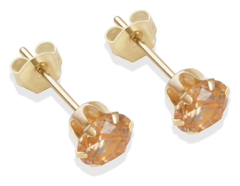 9ct Gold Champagne Cubic Zirconia Stud Earrings - 5mm