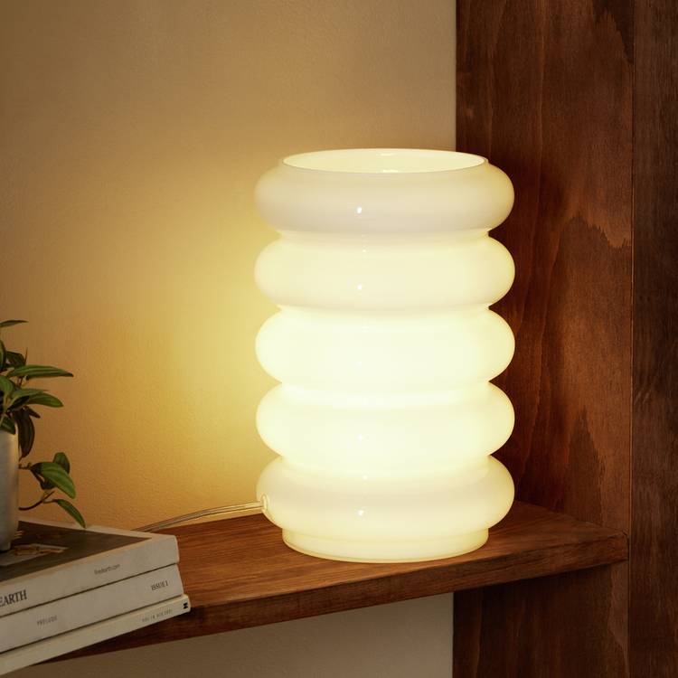 Habitat Billie Ribbed Glass Table Lamp - White 0