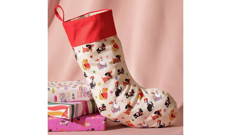 Raspberry Blossom Dogs Santa Paws Christmas Stocking 