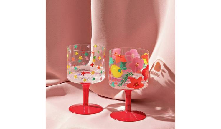 Raspberry Blossom Set of 2 Wine Glasses