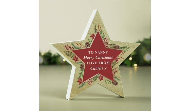 Personalised Message Wooden Star Christmas Ornament